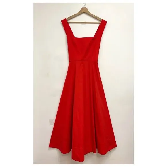 STAUD Teresa Square Neck Cross-Back Fit & Flare Midi Dress Stretch Cotton US10 - Picture 2 of 13